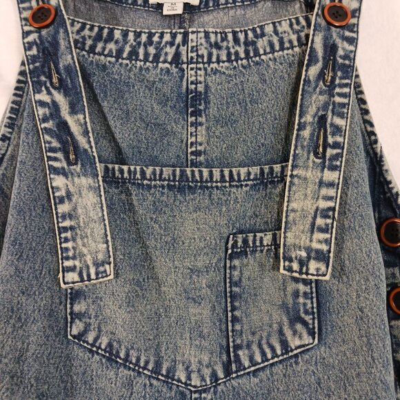 Easel, Oversized Overalls, Print Blue Denim, Distressed, Medium, Grunge, Cottage - Picture 9 of 16
